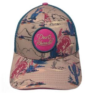 Dusti Rhoads Trucker Hat Beige Blue One Size Western Cowboy Landscape Snapback